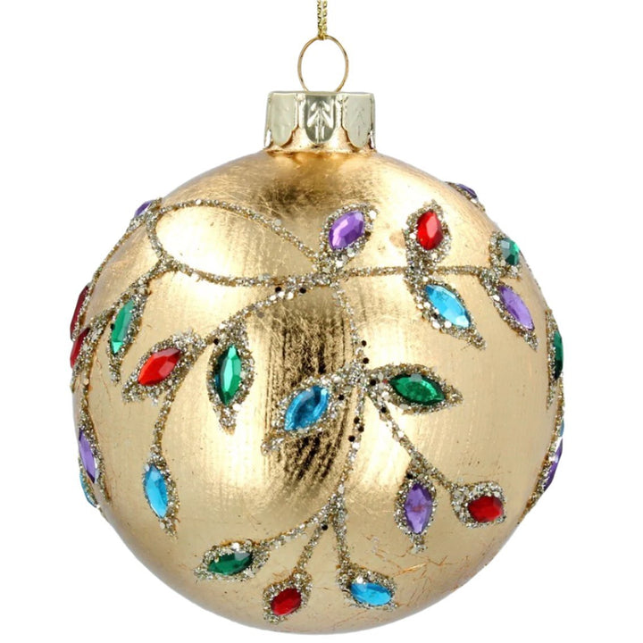 Gisela Graham Glass Bauble - Gold Leaf & Jewels1 - Duck Barn Interiors