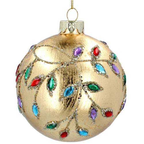 Gisela Graham Glass Bauble - Gold Leaf & Jewels