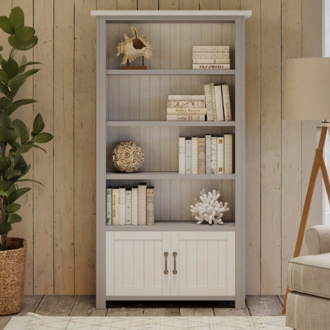 Greystone Large Open Bookcase with Cupboard1 - Duck Barn Interiors