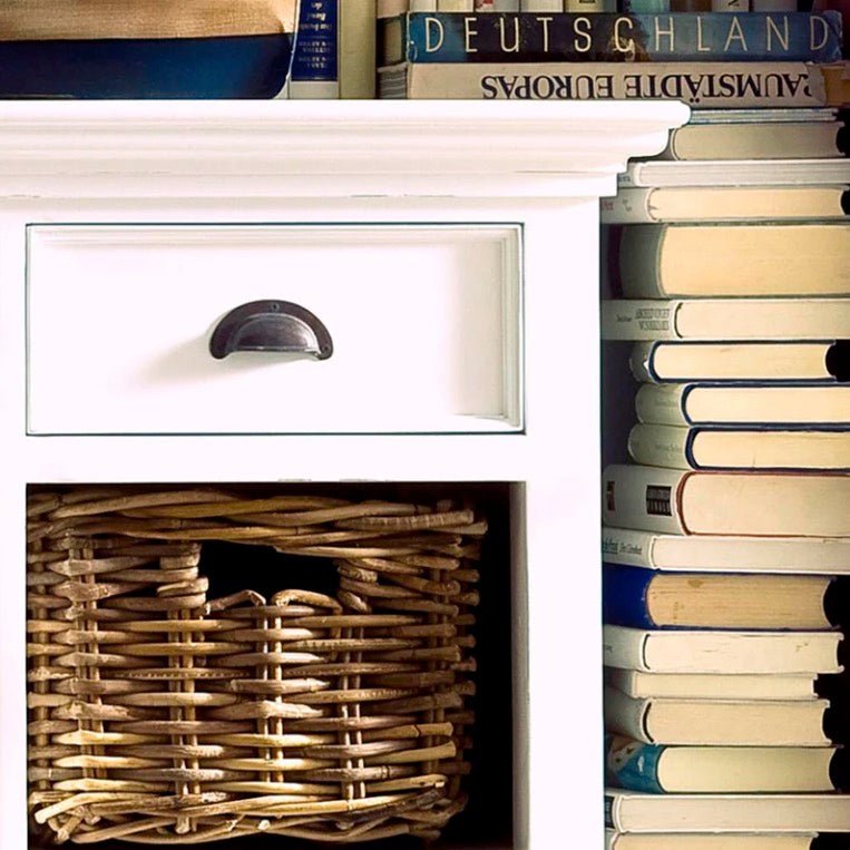 Halifax White Painted Sideboard with Drawers and Rattan Baskets10 - Duck Barn Interiors