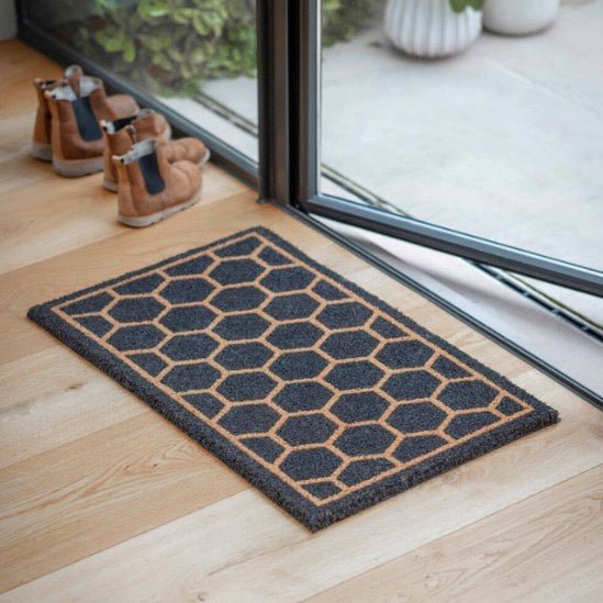 Hexagon Pattern Doormat - Charcoal (2 sizes)1 - Duck Barn Interiors