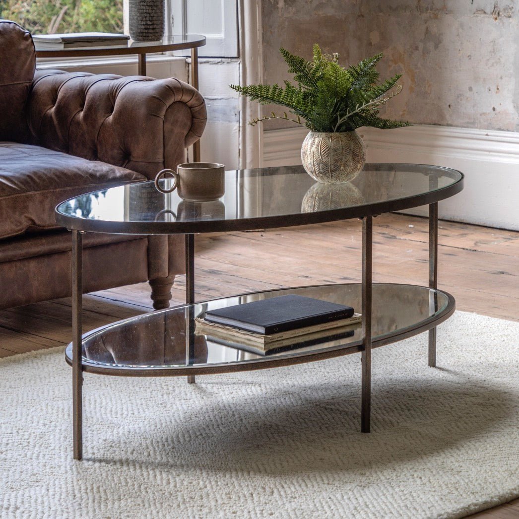 Hudson Glass Oval Coffee Table - Bronze1 - Duck Barn Interiors