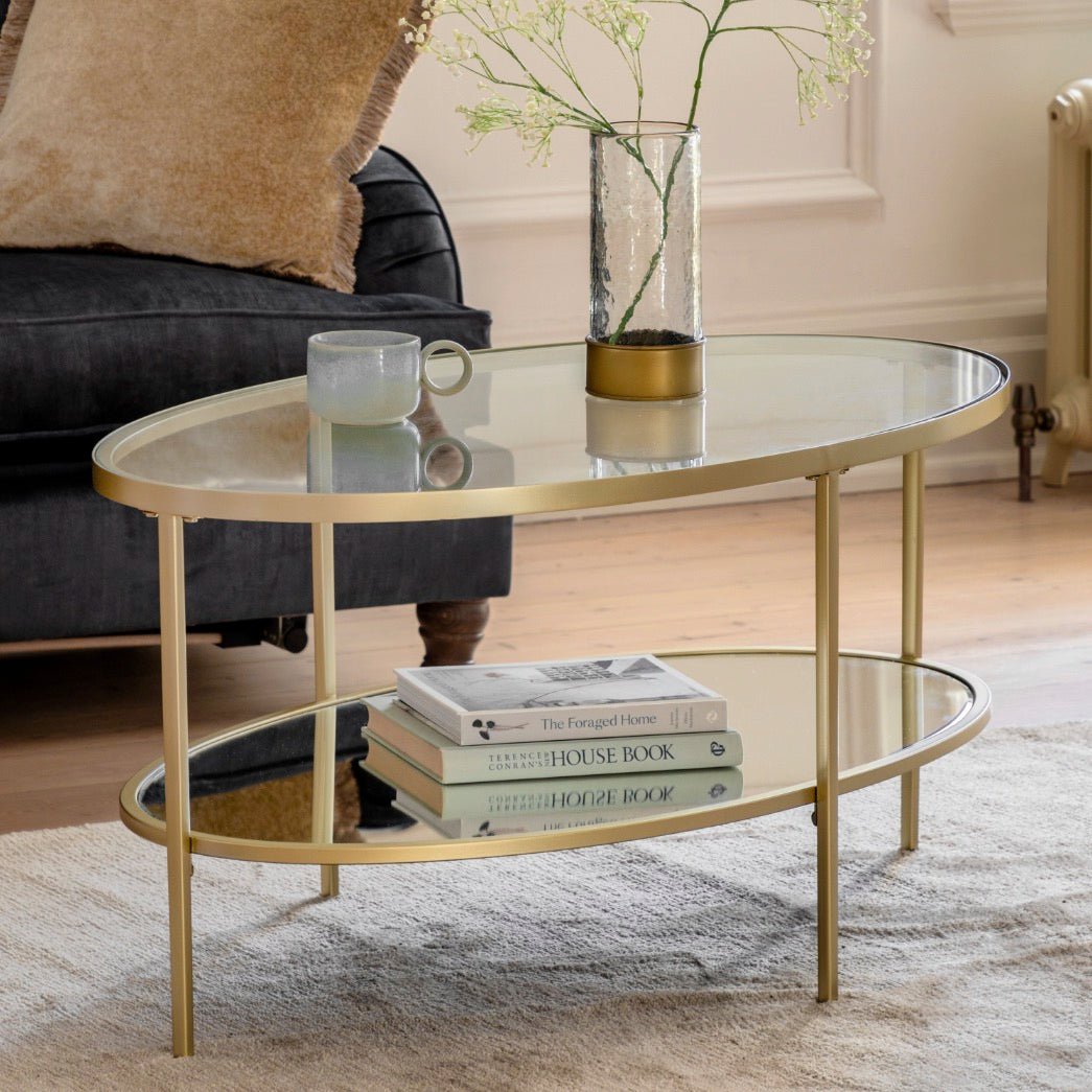 Hudson Glass Oval Coffee Table - Champagne1 - Duck Barn Interiors