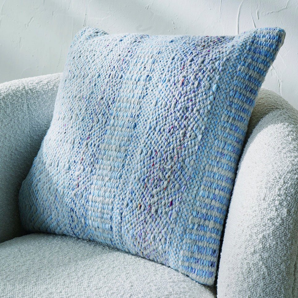 Indoor/Outdoor Aqua Blue and White Inca Design Cushion - Duck Barn Interiors