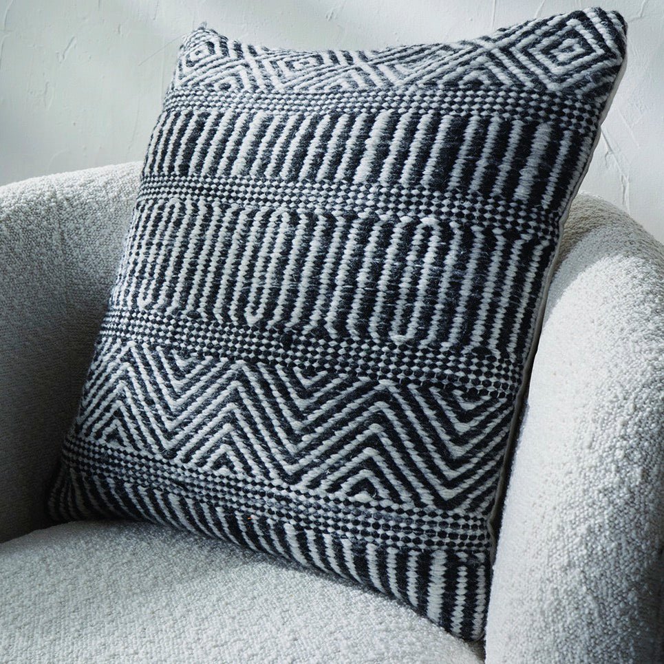 Indoor/Outdoor Black and White Inca Design Cushion - Duck Barn Interiors