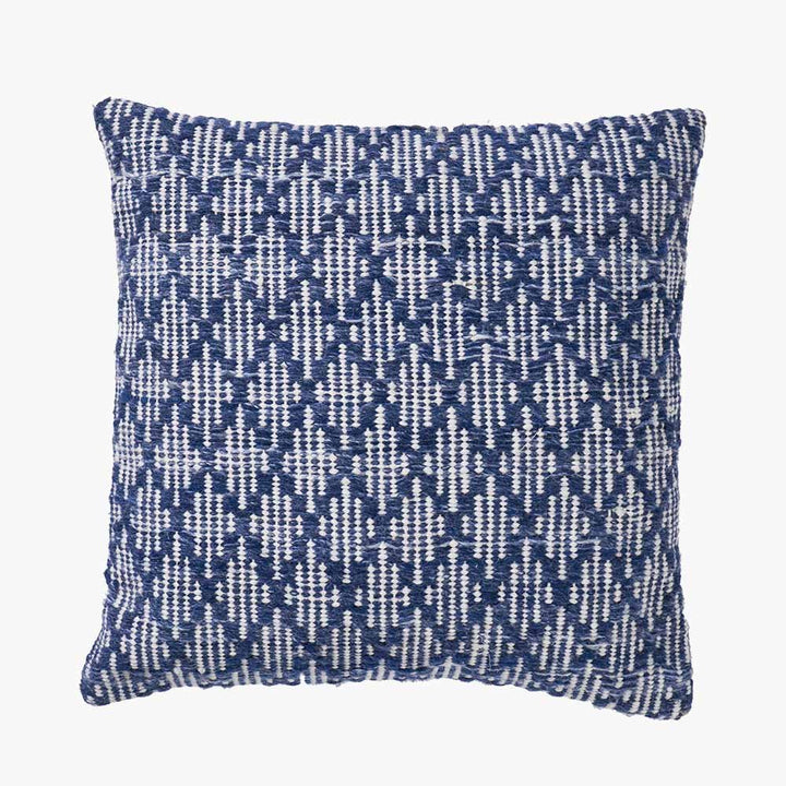 Indoor/Outdoor Denim Blue and White Diamond Design Cushion - Duck Barn Interiors