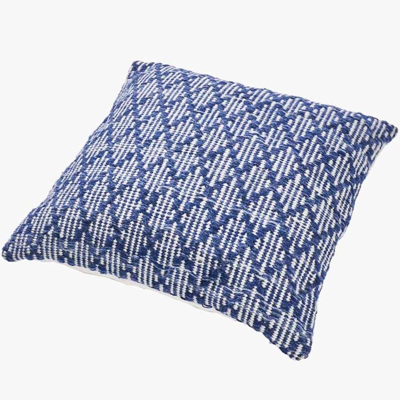 Indoor/Outdoor Denim Blue and White Diamond Design Cushion - Duck Barn Interiors