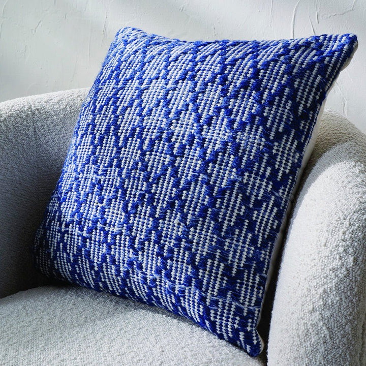 Indoor/Outdoor Denim Blue and White Diamond Design Scatter Cushion - Duck Barn Interiors