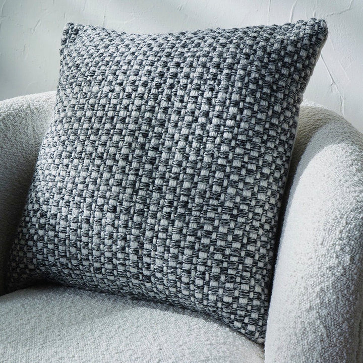 Indoor/Outdoor Graphite and White Basket Weave Design Cushion - Duck Barn Interiors