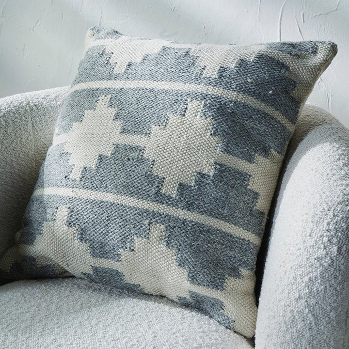 Indoor/Outdoor Grey and White Moroccan Design Cushion - Duck Barn Interiors