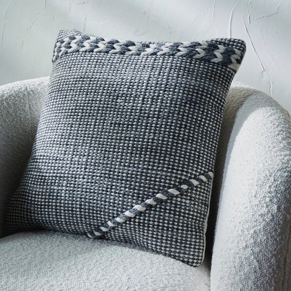 Indoor/Outdoor Grey and White Plaited Stripe Design Cushion - Duck Barn Interiors