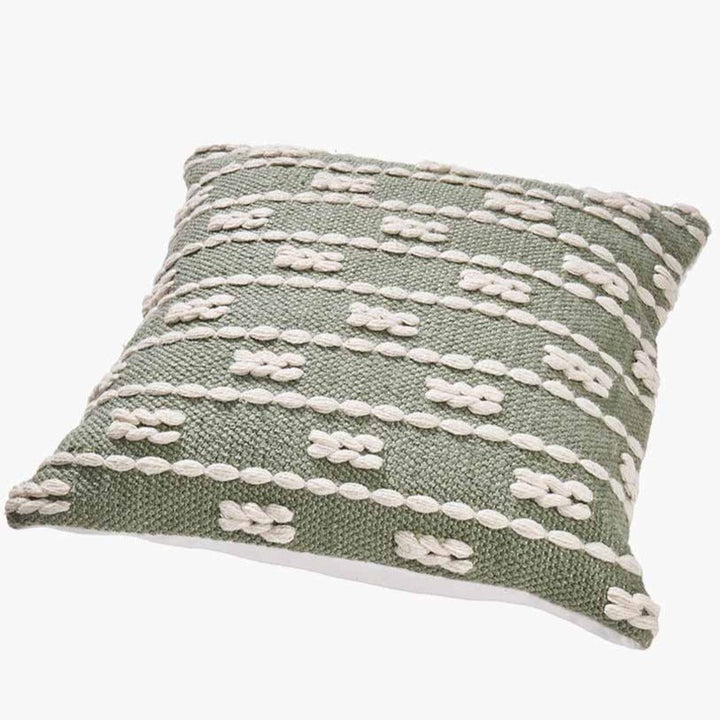 Indoor/Outdoor Sage and White Braid Design Square Cushion - Duck Barn Interiors