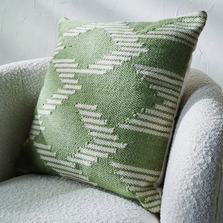 Indoor/Outdoor Sage and White Chevron Design Scatter Cushion - Duck Barn Interiors