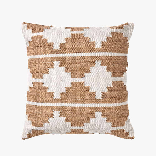 Indoor/Outdoor Taupe and White Moroccan Design Cushion