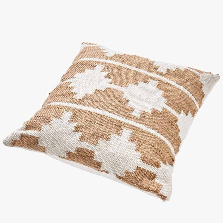 Indoor/Outdoor Taupe and White Moroccan Design Cushion - Duck Barn Interiors