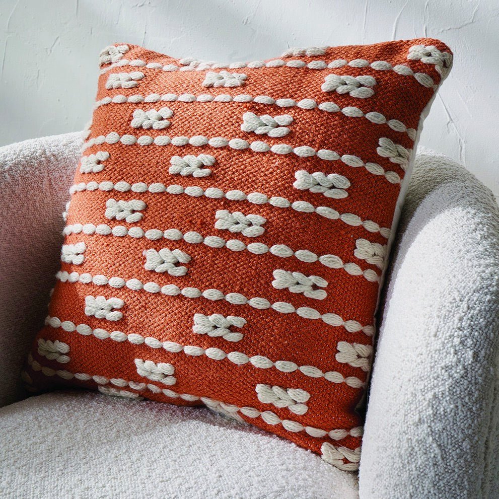 Indoor/Outdoor Terracotta and White Braid Design Scatter Cushion - Duck Barn Interiors