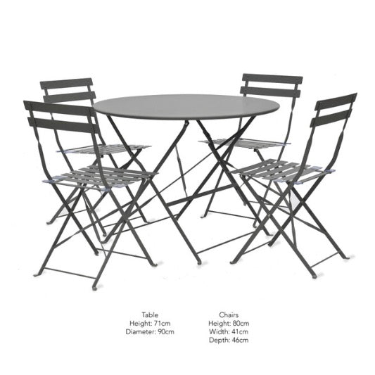 Large Garden Bistro Round Table and 4 Chairs - Carbon - Duck Barn Interiors