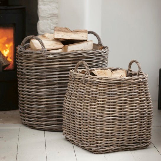 Large Square Tapered Rattan Log Basket - Duck Barn Interiors