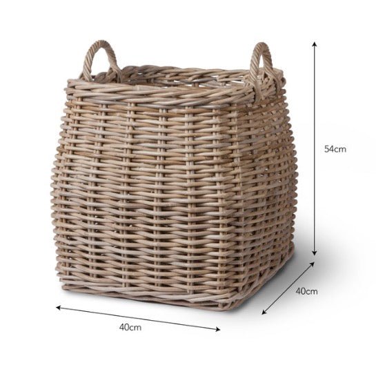 Large Square Tapered Rattan Log Basket - Duck Barn Interiors