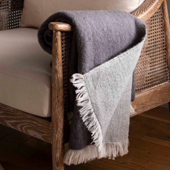 Leigh Grey Reversible Natural Wool Throw1 - Duck Barn Interiors