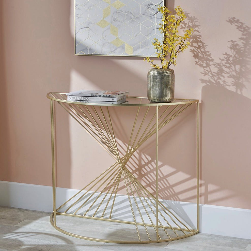 Liberty Half Moon Console Table - Glass & Gold Metal1 - Duck Barn Interiors