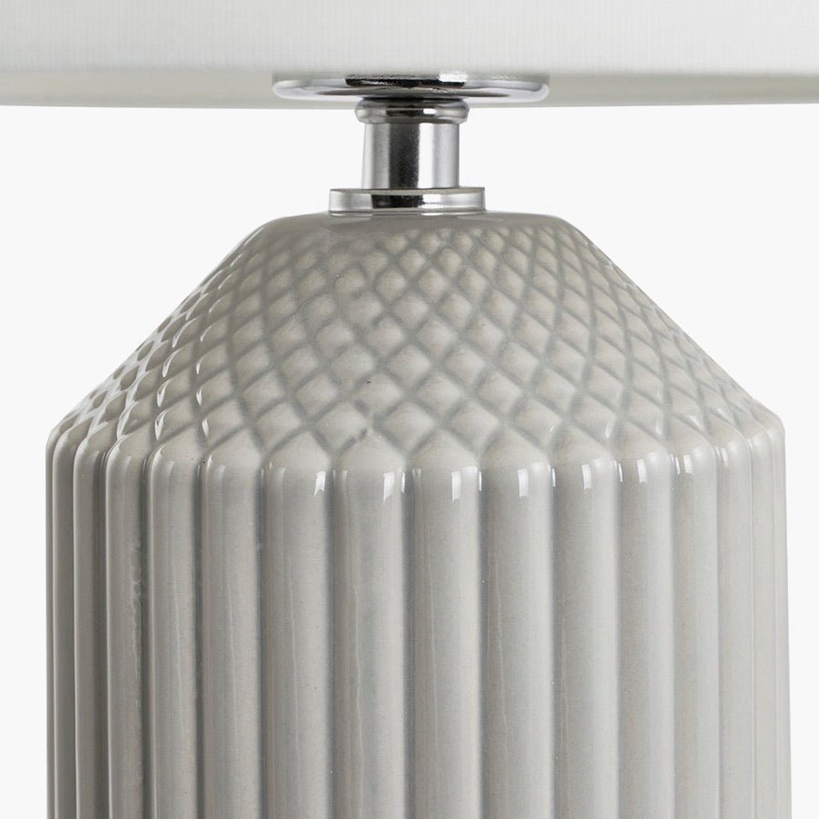 Meribel Grey Geo Tall Textured Table Lamp with Shade4 - Duck Barn Interiors