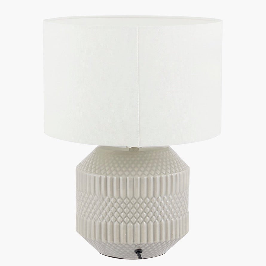 Meribel Grey Geo Textured Table Lamp with Shade6 - Duck Barn Interiors