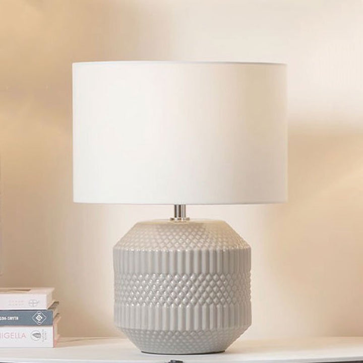 Meribel Grey Geo Textured Table Lamp with Shade1 - Duck Barn Interiors