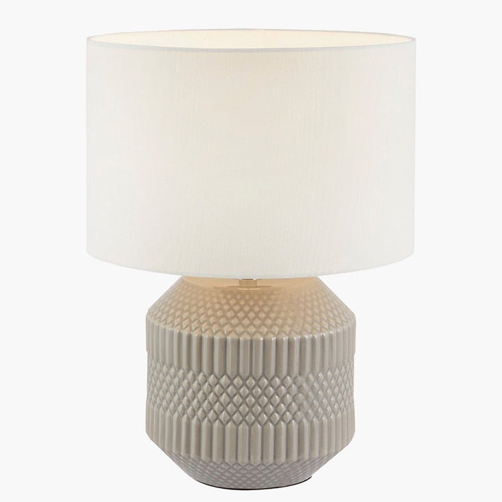 Meribel Grey Geo Textured Table Lamp with Shade5 - Duck Barn Interiors