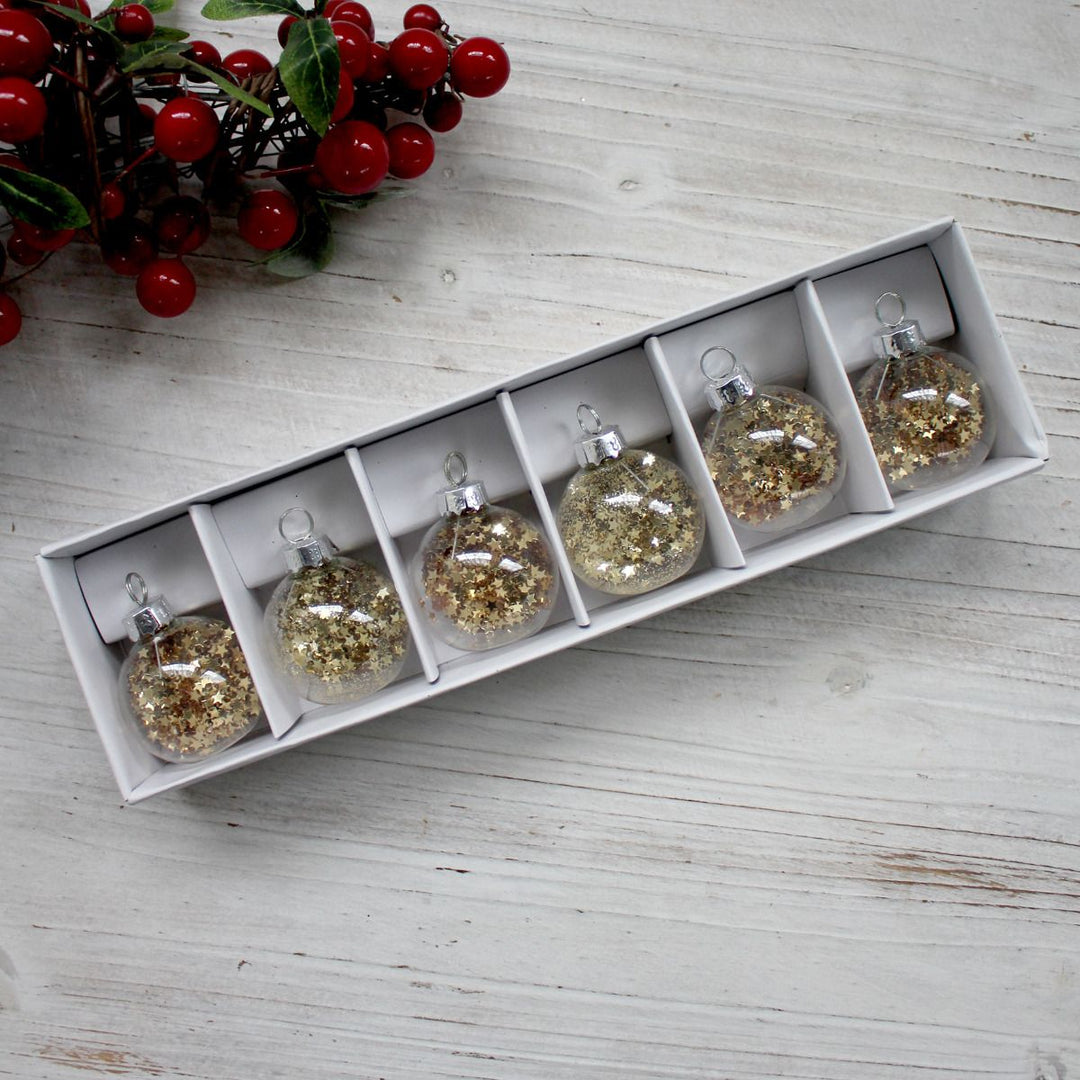 Mini Glass Baubles with Gold Stars - Set of 6 - Duck Barn Interiors