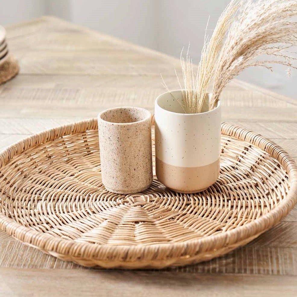 Natural Rattan Round Basket Tray - Duck Barn Interiors