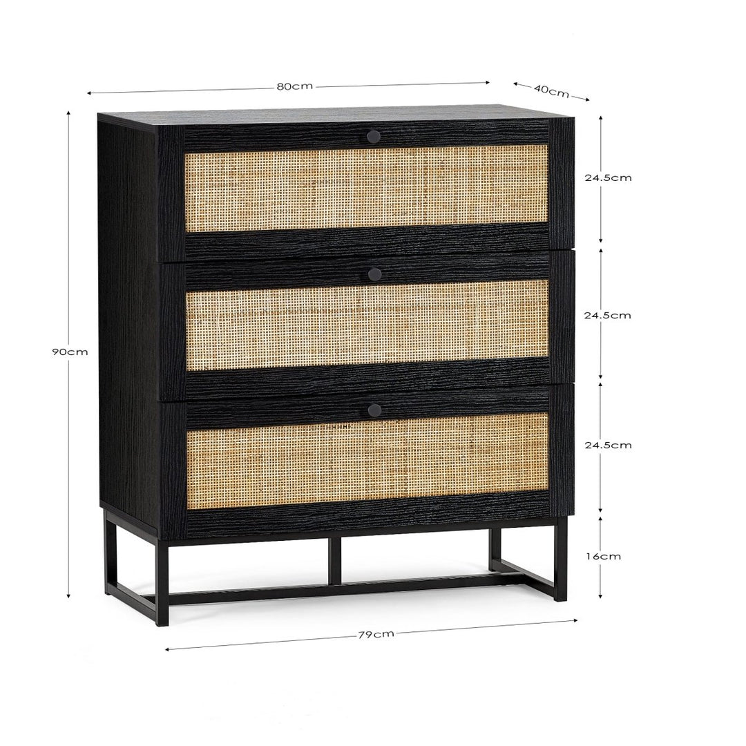 Padstow 3 Drawer Chest - Black5 - Duck Barn Interiors