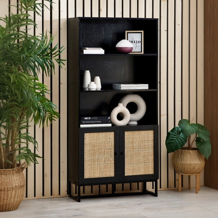 Padstow Tall Bookcase with Low Cupboard - Black1 - Duck Barn Interiors