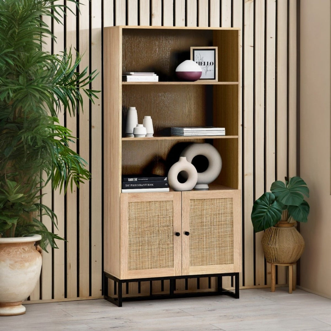 Padstow Tall Bookcase with Low Cupboard - Oak1 - Duck Barn Interiors