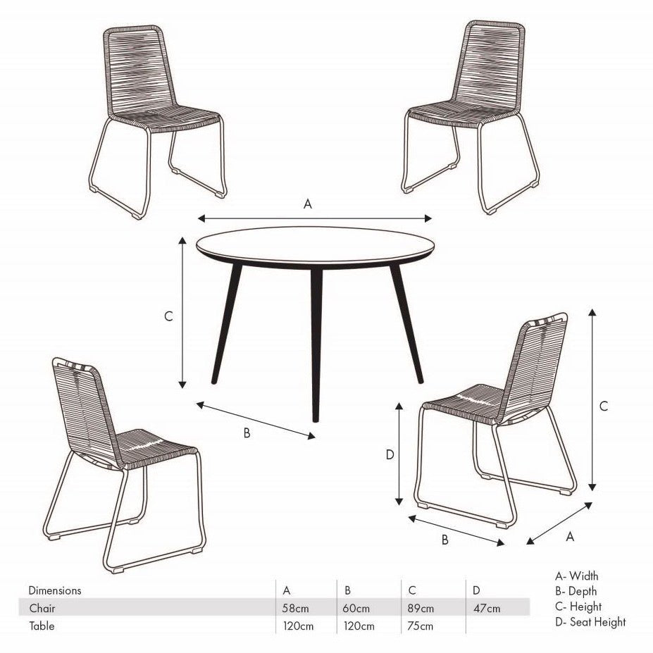 Pang Black Outdoor 4 Seater Dining Set - Duck Barn Interiors