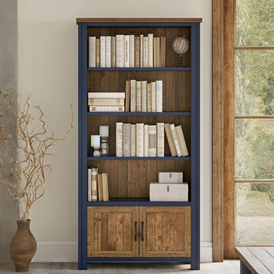 Splash of Blue Large Open Bookcase with Cupboard5 - Duck Barn Interiors