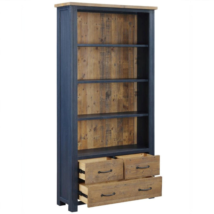 Splash of Blue Large Open Bookcase with Drawers6 - Duck Barn Interiors