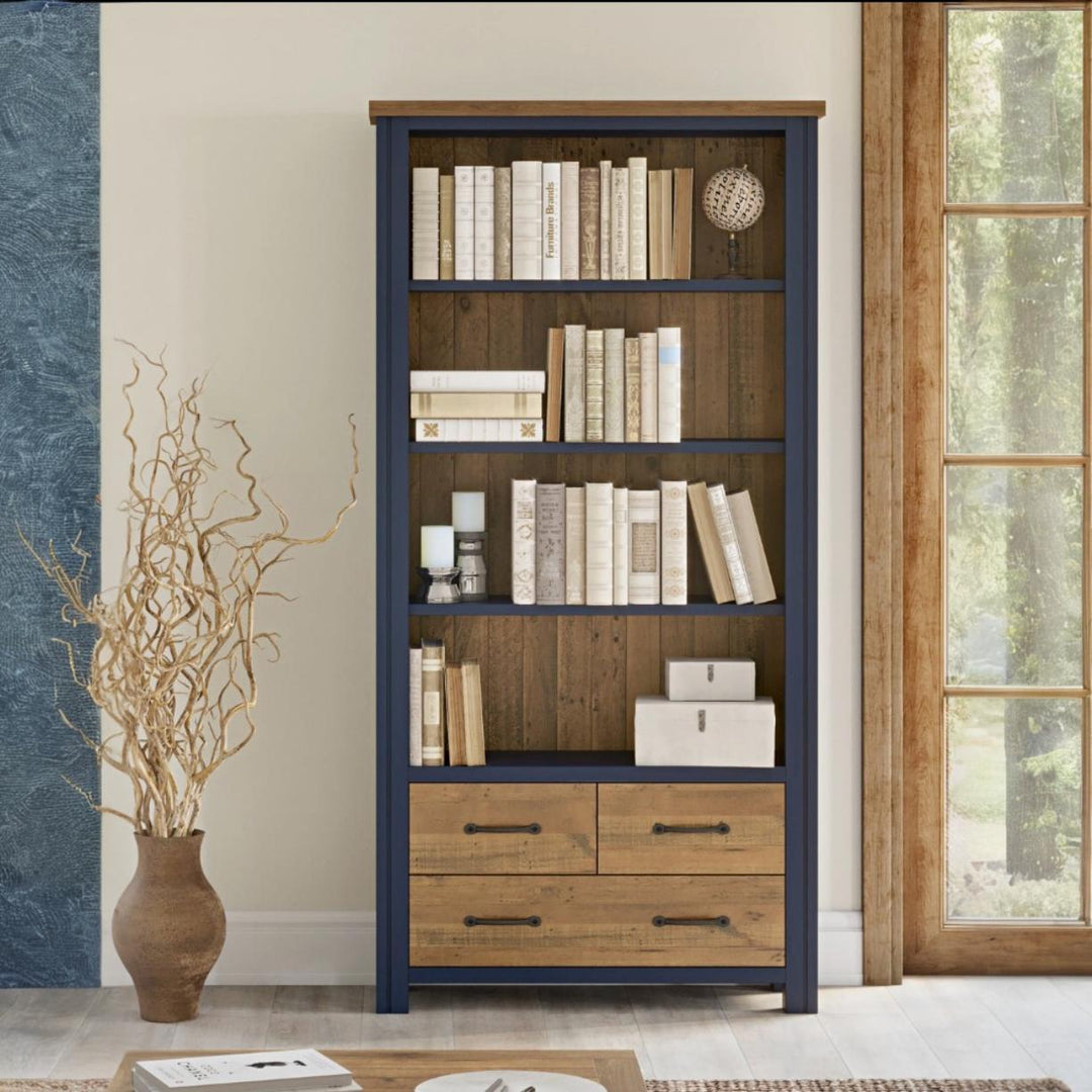 Splash of Blue Large Open Bookcase with Drawers5 - Duck Barn Interiors