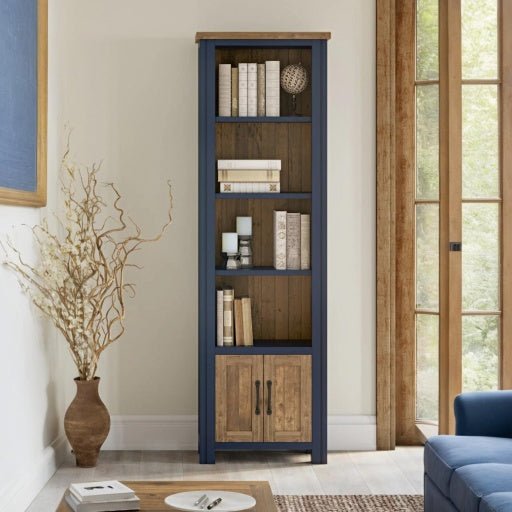 Splash of Blue Narrow Bookcase1 - Duck Barn Interiors