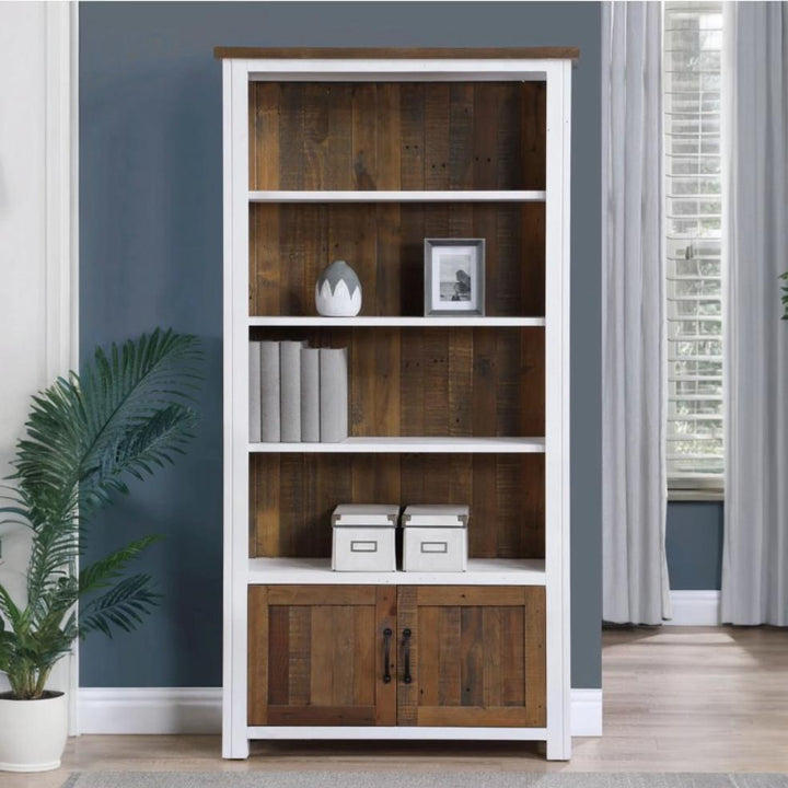 Splash of White Large Open Bookcase with Cupboard1 - Duck Barn Interiors