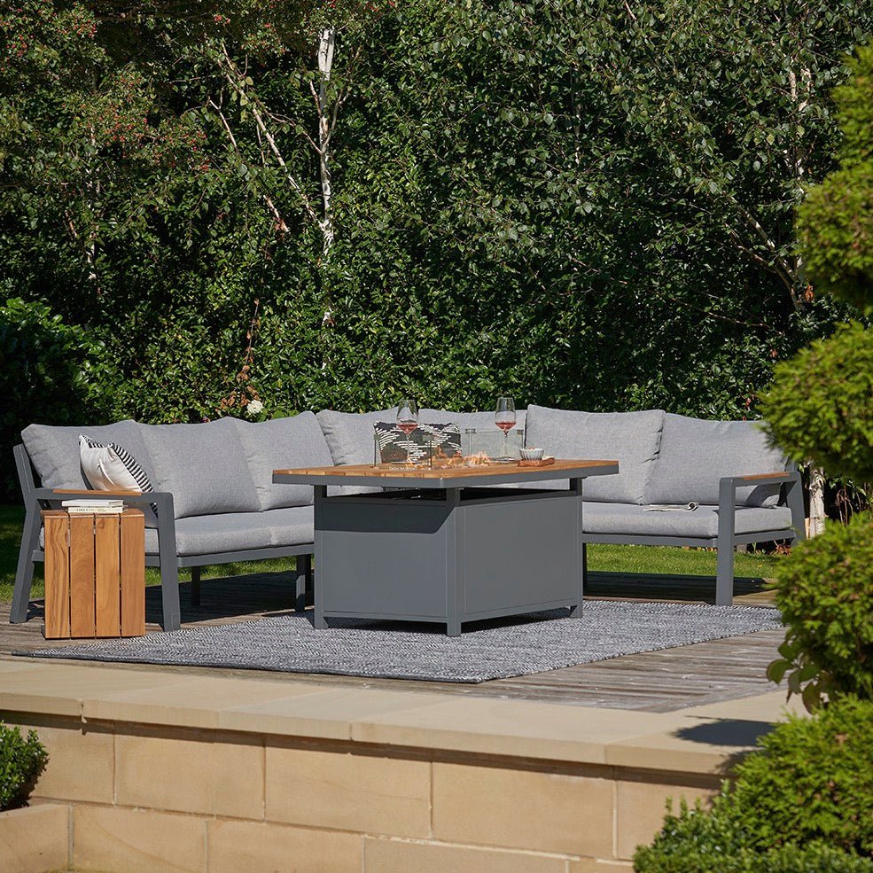 Stockholm Anthracite Outdoor Corner Seating Set including Fire Pit Table - Duck Barn Interiors