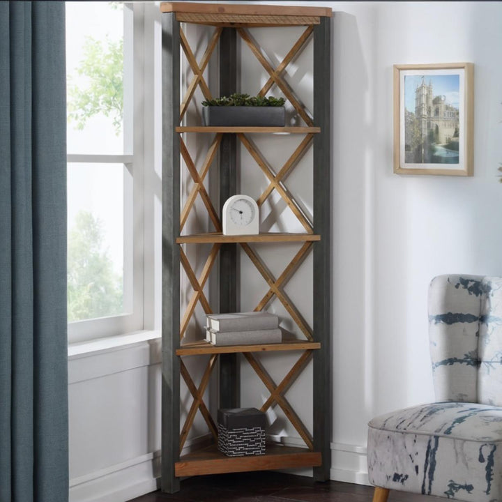 Urban Elegance - Reclaimed Large Corner Bookcase1 - Duck Barn Interiors