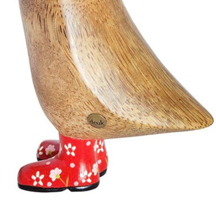 Wooden Duckling with Floral Hat & Welly Boots - Red3 - Duck Barn Interiors