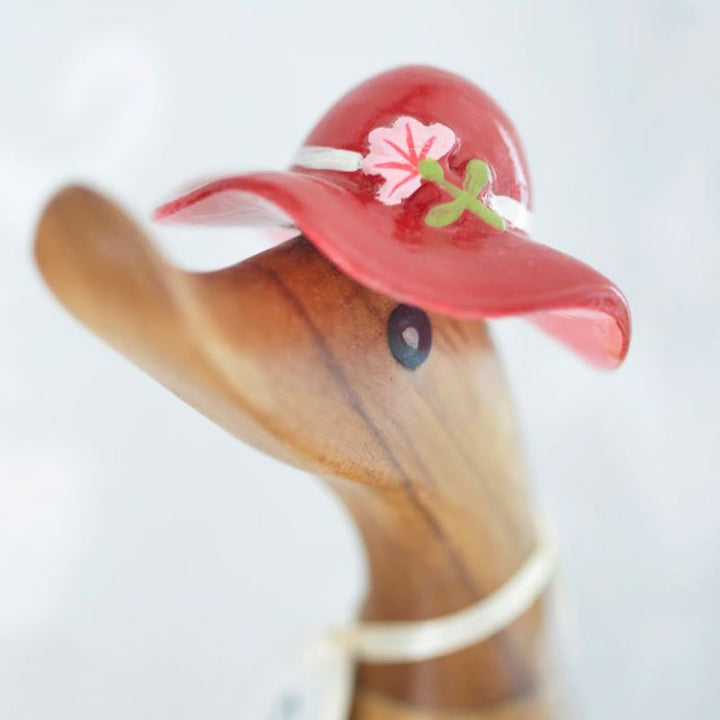 Wooden Duckling with Floral Hat & Welly Boots - Red2 - Duck Barn Interiors