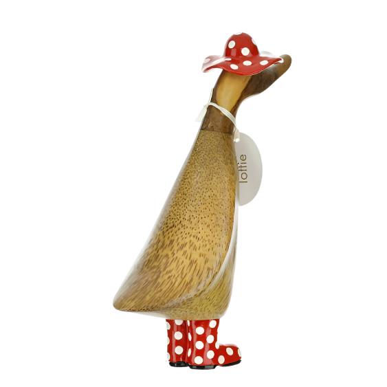 Wooden Duckling with Spotty Hat & Welly Boots - Red & White - Duck Barn Interiors