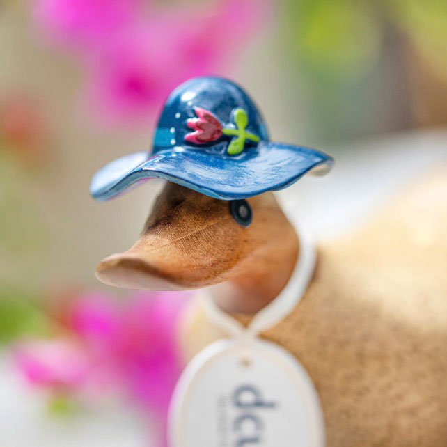 Wooden Ducky with Floral Hat & Welly Boots - Blue - Duck Barn Interiors