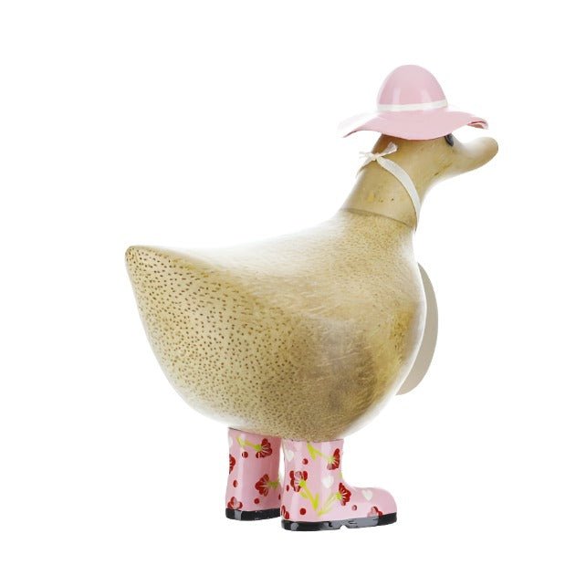 Wooden Ducky with Floral Hat & Welly Boots - Pink3 - Duck Barn Interiors