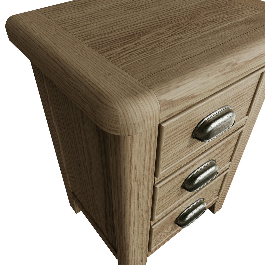 Rusper Oak 3 Drawer Bedside Table3 - Duck Barn Interiors