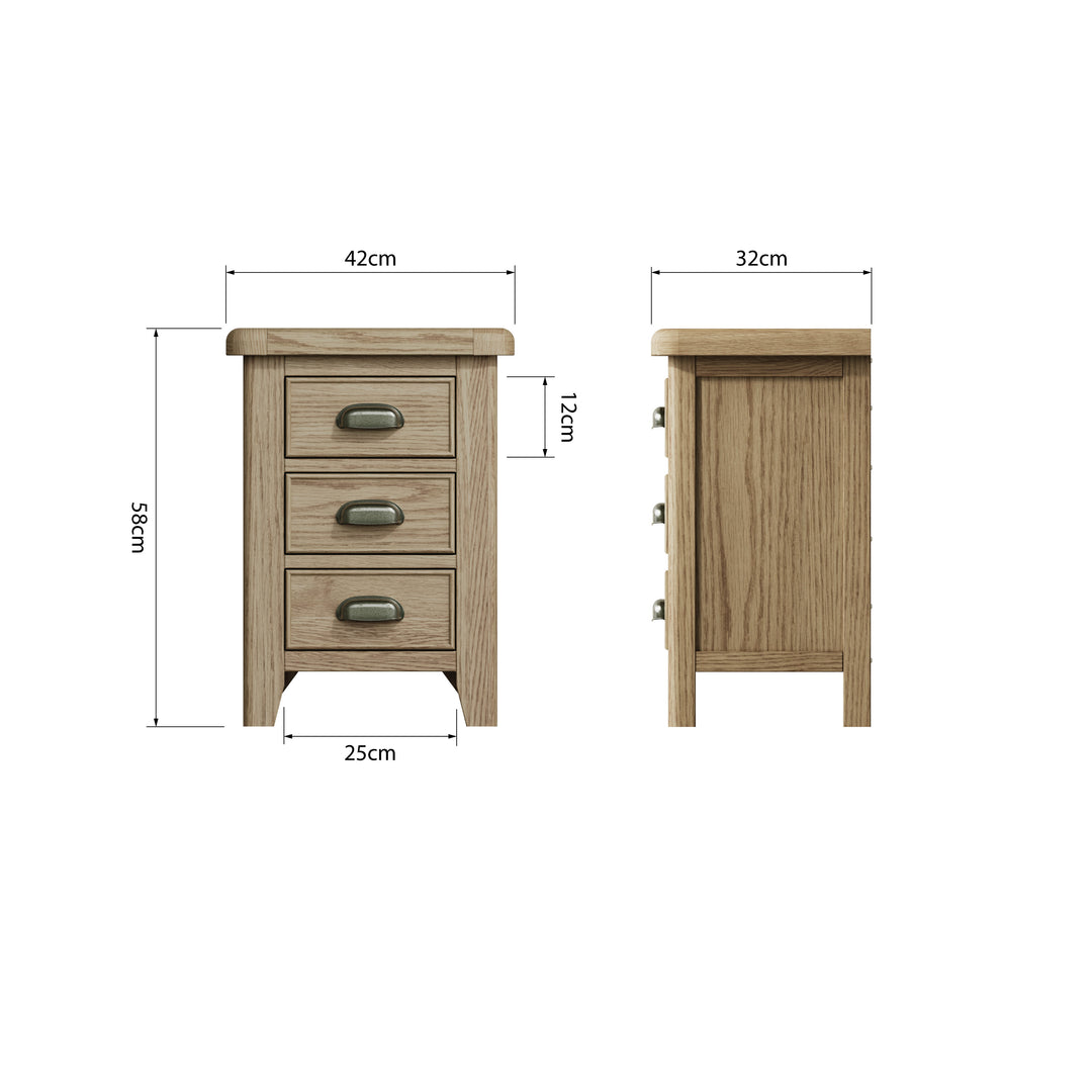 Rusper Oak 3 Drawer Bedside Table9 - Duck Barn Interiors