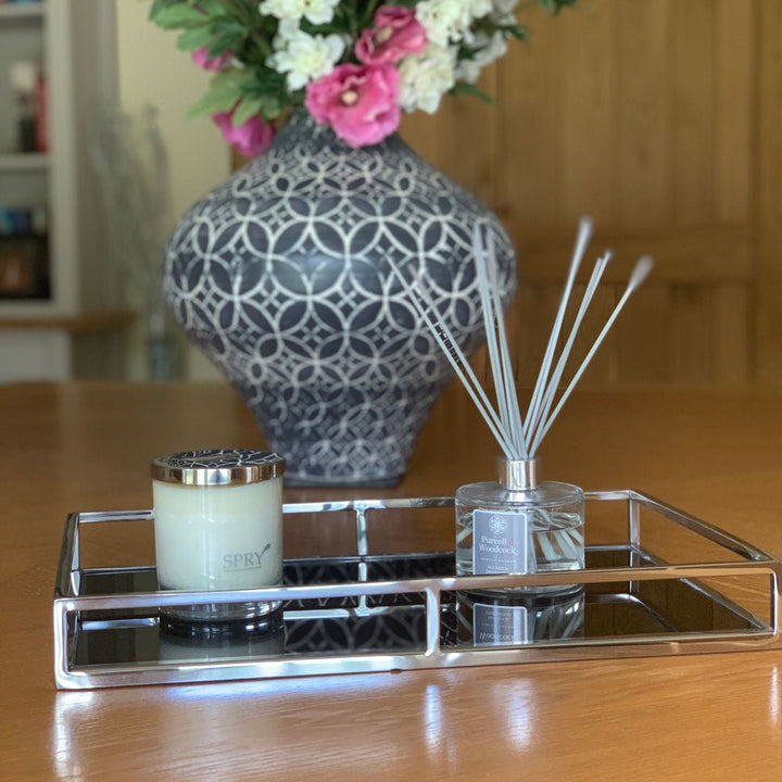 Black Glass & Silver Rectangular Tray - Medium - Duck Barn Interiors